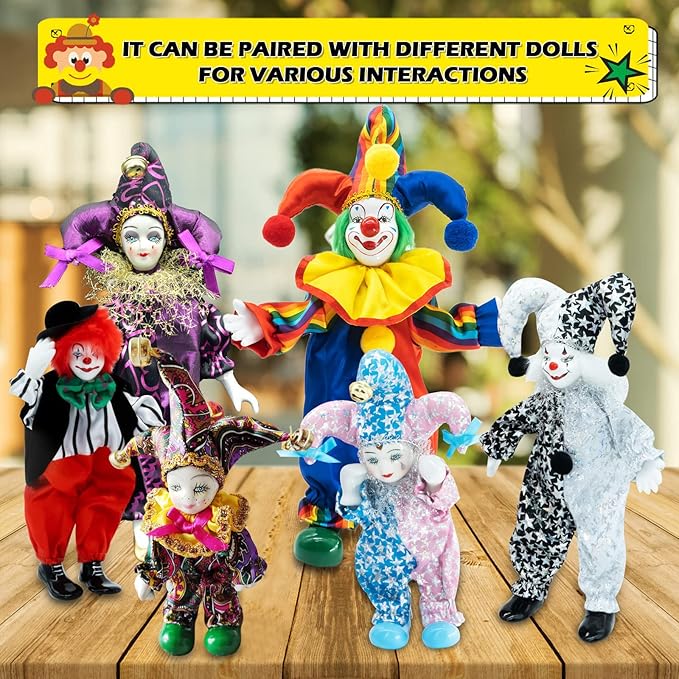 Maxyoung 8 Inch Italian Eros Porcelain Doll, Cute Triangel Clown Dolls, Vintage Figurine, Collectible Toys, Christmas Halloween Birthday Gift, Movable Joints, Colorful