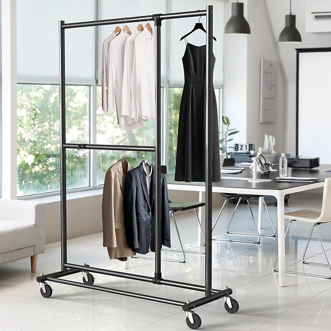 Simple Houseware Dual Bar Adjustable Garment Rack, Black, 72-inch Height