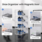 eWonLife Large Shoe Organizer Storage Box with Magnetic Door,12 Pack Clear Plastic Stackable Sneaker Containers for Closet, Connect Left and Right Shoe Box for Entryway, Drop Front, Under Bed (White)