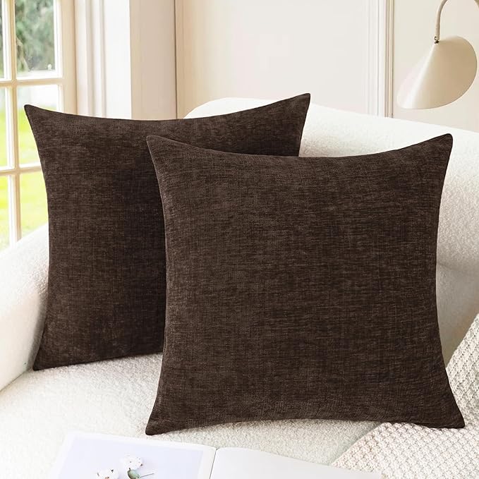 CaliTime Throw Pillow Covers Decorative 18 X 18 Inches Pack of 2 Cozy Chenille Cushion Cases for Couch Sofa Bed Living Room Home Coffee