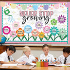Spring Never Stop Growing Bulletin Board Classroom Decoration Grow Flower Cutouts Positive Paper Cutouts for Teacher Back to School Office Home Chalkboard Spring Inspirational Door Wall Decor Supplies