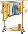 Clothes Rack - Large-Capacity Clothing Racks for Hanging Clothes with Lockable Wheels, Space-Saving Metal Coat Rack for Bedroom, Laundry Room, Entryway, 45.6" x 16.9" x 59", Gold