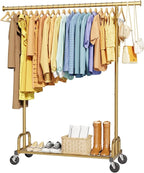Clothes Rack - Large-Capacity Clothing Racks for Hanging Clothes with Lockable Wheels, Space-Saving Metal Coat Rack for Bedroom, Laundry Room, Entryway, 45.6" x 16.9" x 59", Gold