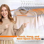 Plastic Hangers 10 Pack, Cascading Slim Space Saving Clothing Hangers with 360° Rotating Hook, Non Slip Clothes Hangers for Sweater Shirt, Heavy Duty Coat Hanger with Inner Hook for Closet, Grey
