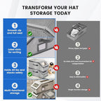 2 Pack Hat Storage for Baseball Caps, Hat Box with Clear View Window, Hat Organizer for Baseball Caps Holds 30 Caps with Cardboard for Men & Women, Ball Cap Organizer for Closet & Shelf (Light Gray)
