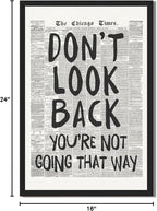 Framed Retro Newspaper Wall Art Trendy Black and White Poster Dont Look Back Inspirational Quote Posters Positive Motivational Affirmation Canvas Print Preppy Aesthetic Office Bedroom Decor 16x24inch