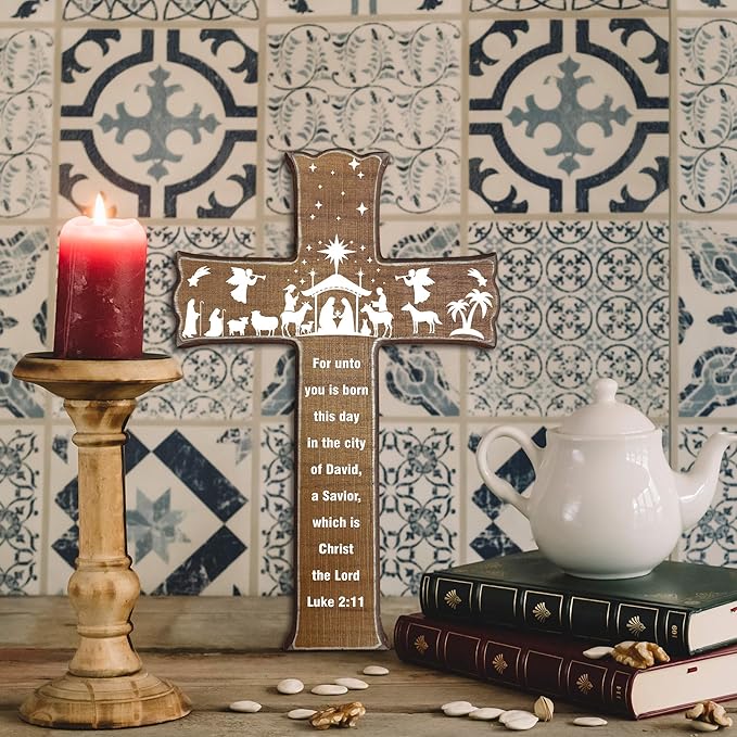 dsjaidh Cross Wall Decor - Wood Color Scripture Wooden Cross For Wall - Rustic Wooden Hanging Signs Easter Decor for Home Office Church Baptism - Christian Gifts for Men Women (Lord) - A05