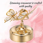 Matashi Crystal Studded 24K Gold Plated Double Butterfly Music Box Figurine – Plays "Memory" – Elegant Tabletop Showpiece for Living Room Decor – Keepsake Gift for Women, Mom, Wife, Birthday