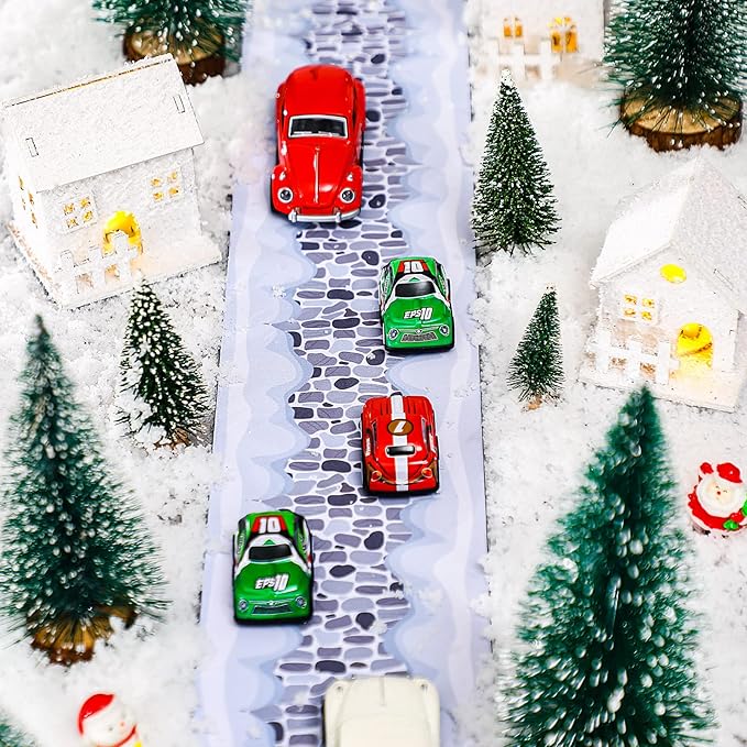 Christmas Village Accessories Christmas Village Roads and Streets Sets Snow Mat Xmas Cobblestone Road Snow Brick Mat for Miniature Landscape Home Garden, 4.7 x 47.2 Inch(4 Pieces)