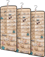 3 Pack Hanging Jewelry Organizer Storage with 39 Pockets, 30 Necklace Hooks Double Sided Wall Mount Earring Holder Organizer Bracelet Necklace Jewelry Display Hanger for Closet Door (Black)
