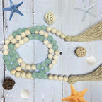 OMISHE Wood Bead Garland with Tassels 52 Inches, Handmade Wooden Beads with Round Acrylic Beads, Boho Wooden Beads Home Decor, Farmhouse Beads Garland for Tiered Tray Decor Beach Decor Green
