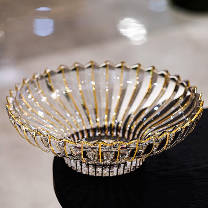MAGCOLOR Hand-painted Gold Decorative Bowl-12 inch Diameter, Fruit Bowl, Kitchen Table Centerpiece, Home Decor. (Gold)