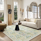 Light Beige Green Area Rug 6x9 - Washable Vintage Living Room Rug for Kids Room, Bedroom, Nursery & Dining Room - Low Pile, Non-Slip & Stain Resistant