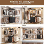 ONBRILL T2 Wall Mounted Industrial Pipe Clothing Rack, Closet Organizers and Storage System with 2 Drawers, 6 Wooden Shelves & 4 Expandable Rods, Heavy Duty Garment Rack, Wardrobe (Black))