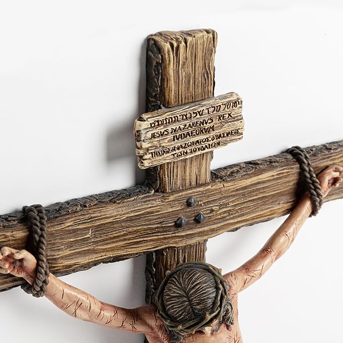 DevotedWalls 14" H Catholic Realistic Crucifix for Wall,Hand Painted Jesus Christ Wall Cross,Bloody Jesus on Crucifix,Realistic Jesús Chirst Cross for Church,Chapels and Home(Hand Painted in Full Color)