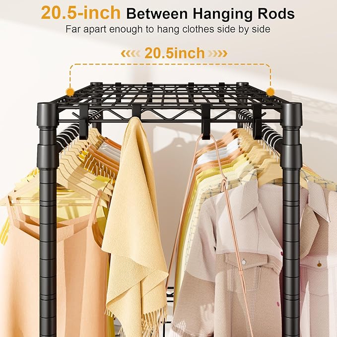 P5 Rolling Clothes Rack Heavy Duty, Clothing Racks for Hanging Clothes, Metal Garment Rack with Wheels, 3-Tier Portable Closet Rack 39.4'' W × 20.5'' D × 80.5'' H, Max Load 650 Lbs, Black