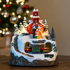Animated Musical Christmas Village Choir Figurines Christmas Collectibles Statues Church Building & Carolers with Rotating Train LED Lights, Battery & USB Home Decor Gifts Festive Holiday Decorations