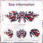 4th of July Patriotic Swag Red White and Blue Memorial Day Front Door Floral Twigs Swag with Forsythia Flowers Stars Independence Day 250th Anniversary Veterans Day Decor for Arch Wall Home Decor