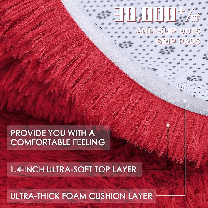 OLANLY 3x5 Machine Washable Small Bedside Rug, Soft Fluffy Shaggy Rugs for Living Room, Bedroom, Indoor Floor Carpet for Kids Girls and Boys, Preppy Dorms, Nursery, Home Decor Aesthetic, Red