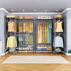 E15 Garment Rack L Shaped Clothes Rack for Corner，Freestanding Clothing Racks for Hanging Clothes，Heavy Duty Closet Organizer with 4 Hanging Rods & 8 S Hooks，43.4" W x 15.8" D x 78.4" H，Grey