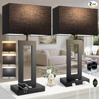 27.2’’ Tall Black Table Lamps for Living Room Bedroom, Bedside Touch Control Lamps with 2 USB Ports&AC Outlet, 3 Color Temp.&Stepless Dimming Desk Lamp Sets for Home Office, Pre-assembled Black Shade