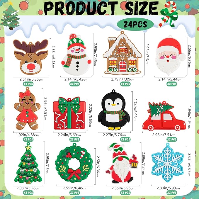 kockuu Christmas Ornaments for Tree Decorations, 24pcs Soft PVC Hanging Ornaments Snowflake Gingerbread House Snowman for Christmas Tree Gift Box, Winter Holiday Party, Home, Office Decor