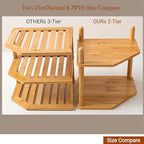 2-Tier Expandable Bamboo Corner Shelf - Dish/Plate Organizer for Cabinet, Kitchen Counter Shelf & Small Kitchen Shelf, Adjustable (6.7" H-White, 2-Tier)