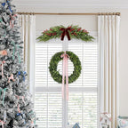 60cm Artificial Christmas Norfolk Pine Cedar Swags with Velvet Bow Greenery Decoration for Mantel Window Mirror Picture Frame Mailbox Holiday Indoor Outdoor Home Decor (Red Berry, 60cm/23.6'')