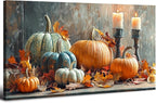Farmhouse Kitchen Decor Pumpkin Wall Decor Maple Leaves Painting White Orange Pumpkin Canvas Prints Rustic Fall Harvest Themed Picture Still Life Artwork for Bedroom Dining Room Home Decoration 24x48"