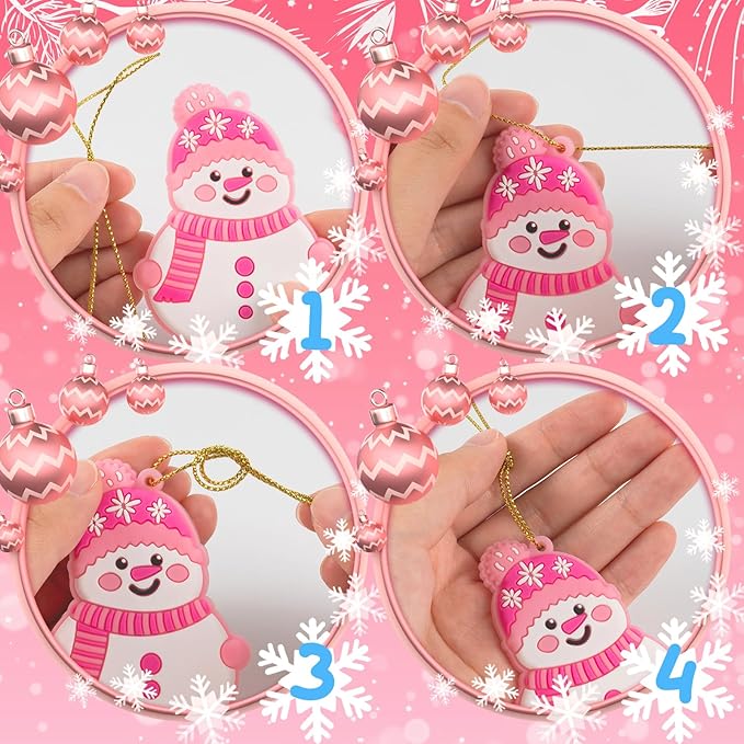 Pink Christmas Ornaments for Tree Decorations–12pcs PVC Pastel Pink Ornaments for Christmas Tree Decor