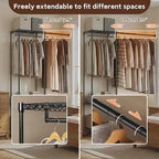 MZG Heavy Duty Rolling Garment Rack 3 Tiers Adjustable Wire Shelving Clothes Rack with 2 Rods Storage Closet Clothing Rack Black 13.8"D x 63.3"W x 82.4"H