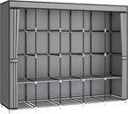83 Inch Wide Portable Closet Wardrobe, Clothes Storage Rack Organizer with Cover, 5 Clothes Hanging Rods and 10 Storage Shelves, Grey