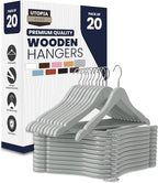 Utopia Home Premium Wooden Hangers 20 Pack - Durable & Slim Coat Hanger - Suit Hanger with 360-Degree Rotatable Hook - Wood Hangers with Shoulder Grooves (Grey Color)