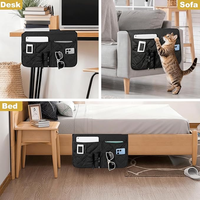 Remote Control Holder for Recliner,Armchair Caddy,Non Slip Sofa Armrest Storage Organizer for Recliner Couch with 6 Pockets for TV Remote,Cell Phone,Magazine (Black)