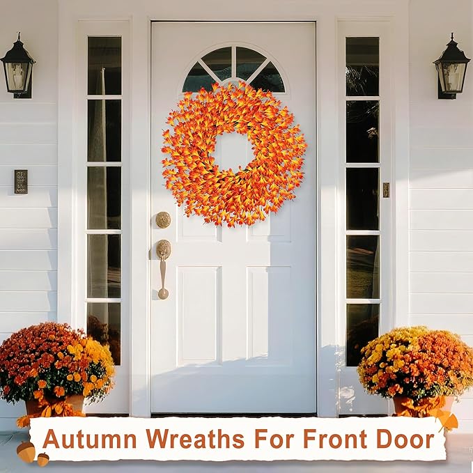 26 Inch Fall Wreaths for Front Door Outside，Realistic Autumn Wreath Outdoor，Large Halloween Thanksgiving Artificial Flowers Wreath，Fall Decorations for Home Front Porch Yard Window Farmhouse Decor