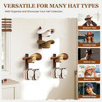Cowboy Hat Rack for Wall, Cowboy Hat Holder Wall Mount Holds up to 6 Hats, Wooden Western Rustic Metal Hat-Organizer with Arrow Sign Board, Display and Decor Rack for Fedora, Sun Hats,Baseball Caps