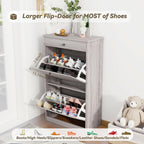 Shoe Storage Cabinet with 2 Flip Drawers, Narrow Freestanding Hidden Shoe Rack Cabinet, Pet-Proof Shoe Organizer for Closet, Entryway, Hallway, Wash Grey