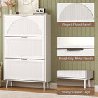 Shoe Cabinet for Entryway with 3 Flip Drawers, Slim Wooden Shoe Storage Organizer with Modern Fluted Pannel，Freestanding Narrow Hidden Shoe Rack for Hallway, Foyer, Living Room