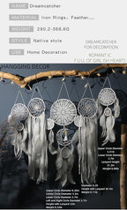 Set of 5 Boho, Hanging Large Boho Dream Catcher Macrame Wall Hanging Moon Dream Catcher Set Dream Catchers Wall Decor for Vintage Wedding Home Decorations (E)