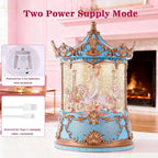 Gifts for Mom Blue Carousel Horse Snow Globe Music Box with Rotating Horses Musical Unicorn Snow Globe with Glitter for Girls, Women, Mom, Birthday Gifts Home Decorations (Blue Gold Carousel)