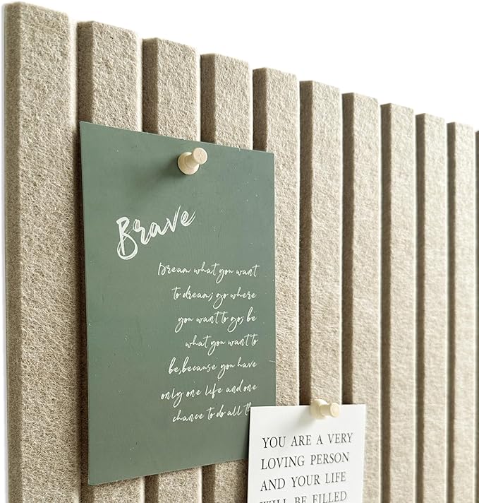 Large Cork Board for Office, 8 Pack Felt Wall Tiles with Slat Wall Paneling and Safe Removable Adhesive Tabs, Felt Bulletin Board Pin Board Cork Boards for Walls - Tan