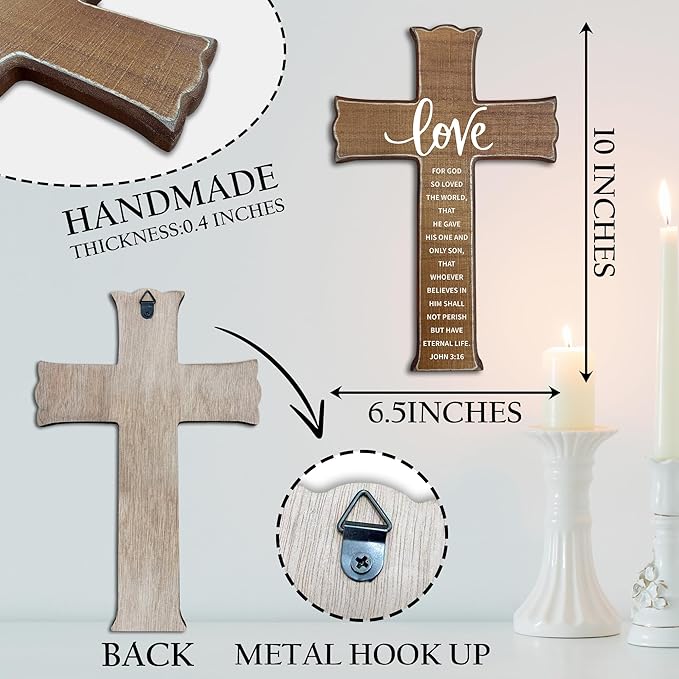 dsjaidh Cross Wall Decor - Wood Color Scripture Wooden Cross For Wall - Rustic Wooden Hanging Signs Christian Easter Decor for Home Office Church Baptism - Christian Gifts for Men Women (Love)- A03