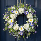22 Inches Summer Wreaths for Front Door Spring Flower Wreath Farmhouse Spring Floral Wreaths Country Summer Door Wreath with Phalaenopsis Orchid Hydrangea Sunflower for Window Wall Porch Decoration