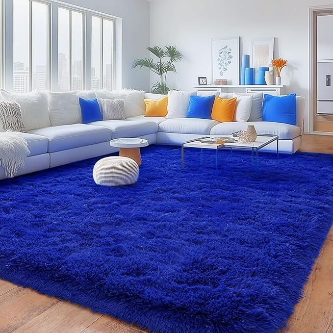 Rugs for Living Room 9x12, Soft Shaggy Modern Shag Area Rug for Bedroom, Upgrade Non-Slip Plush Fluffy Carpet for Kids Boys Girls Room Home Decor Aesthetic, Royal Blue