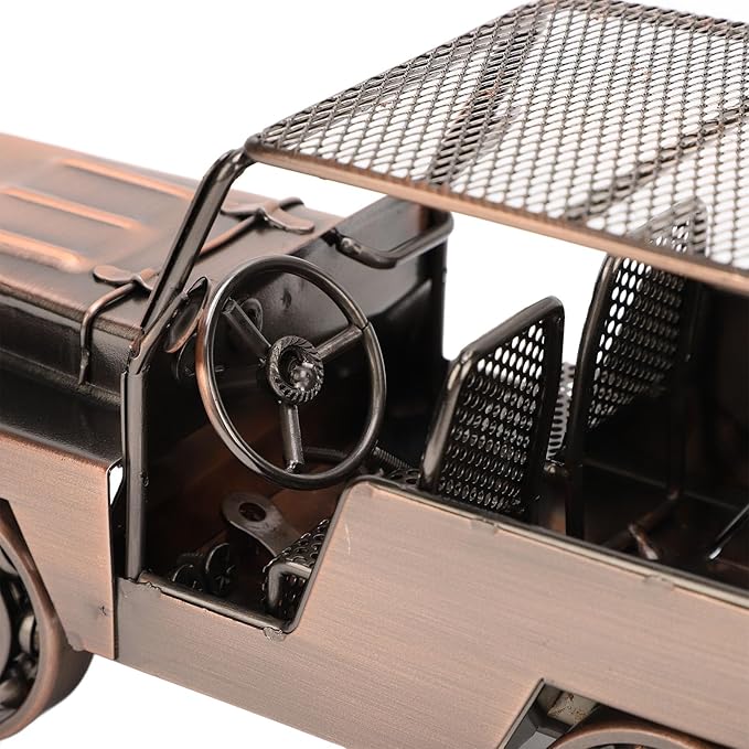 Alomejor Handcrafted Iron Car Figurine, Antique Vintage Metal Vehicle Model Home Decor with Exquisite Metal Craftsmanship, for Living Room TV Cabinet Wine Cooler Display (Red Bronze)