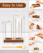 2 in 1 Incense Holder with 7.8" & 5.9" Glass Jars, Large Incense Holder for Sticks, Upside Down Incense Burner with Ash Catcher & Storage for Meditation Yoga Spa Home Decor - 20 Incense Sticks & Brush