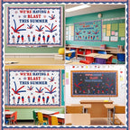 Epakh 4th of July Bulletin Board Decorations Set DIY Patriotic Fireworks Cutouts with Red Blue Crepe Paper Rolls, Independence Day Classroom Decor for Door Wall Summer School Home Supplies