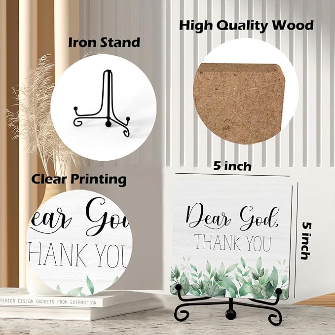 Modern Farmhouse Decor, Home Decor For Living Room, Boho Chic Aesthetic Shelf Decorations, Christian Eucalyptus Dear God Sign, Farm House Entryway Tv Stand Fireplace Coffee Table Decoration (09)