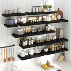55 Inch Long Floating Shelves for Wall Set of 2, 12"D Wood Grain Bathroom Shelves with Invisible Brackets, Easy Install Engineered Wood Storage Shelves for Kitchen, Living Room, Bedroom, Black Finish
