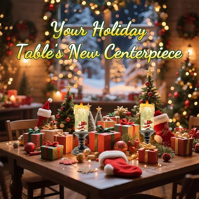 Christmas Snow Globe Candle, Battery Powered with Timer, Christmas Flameless Candles Lantern with Santa Claus for Home Decoration Festival Gift, Snow Globe Candle Light for Christmas Decorations